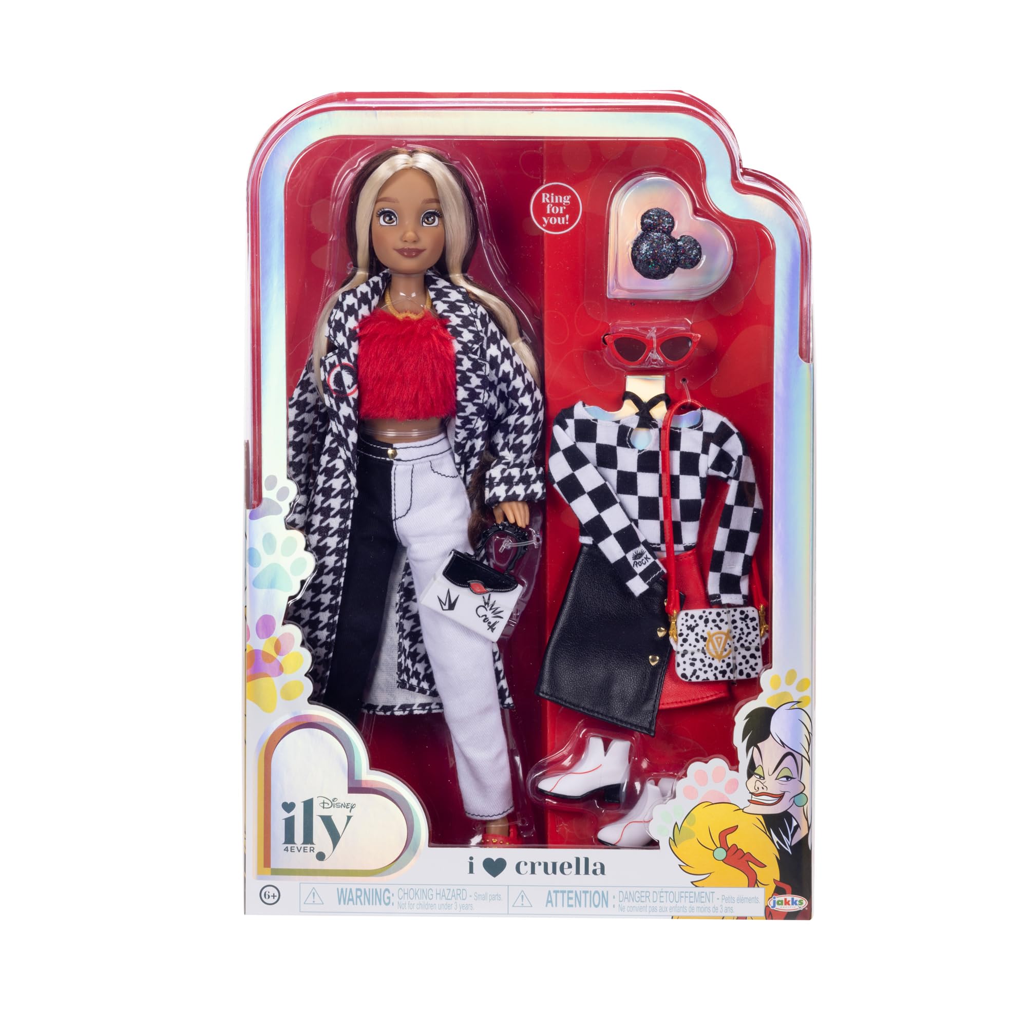 Disney ILY 4EVER Dolls Cruella 11.5" Tall with 13 Points of Articulation, Two Complete Mix-and-Match Outfits and Glittery Mickey Ring for You! - Image 6