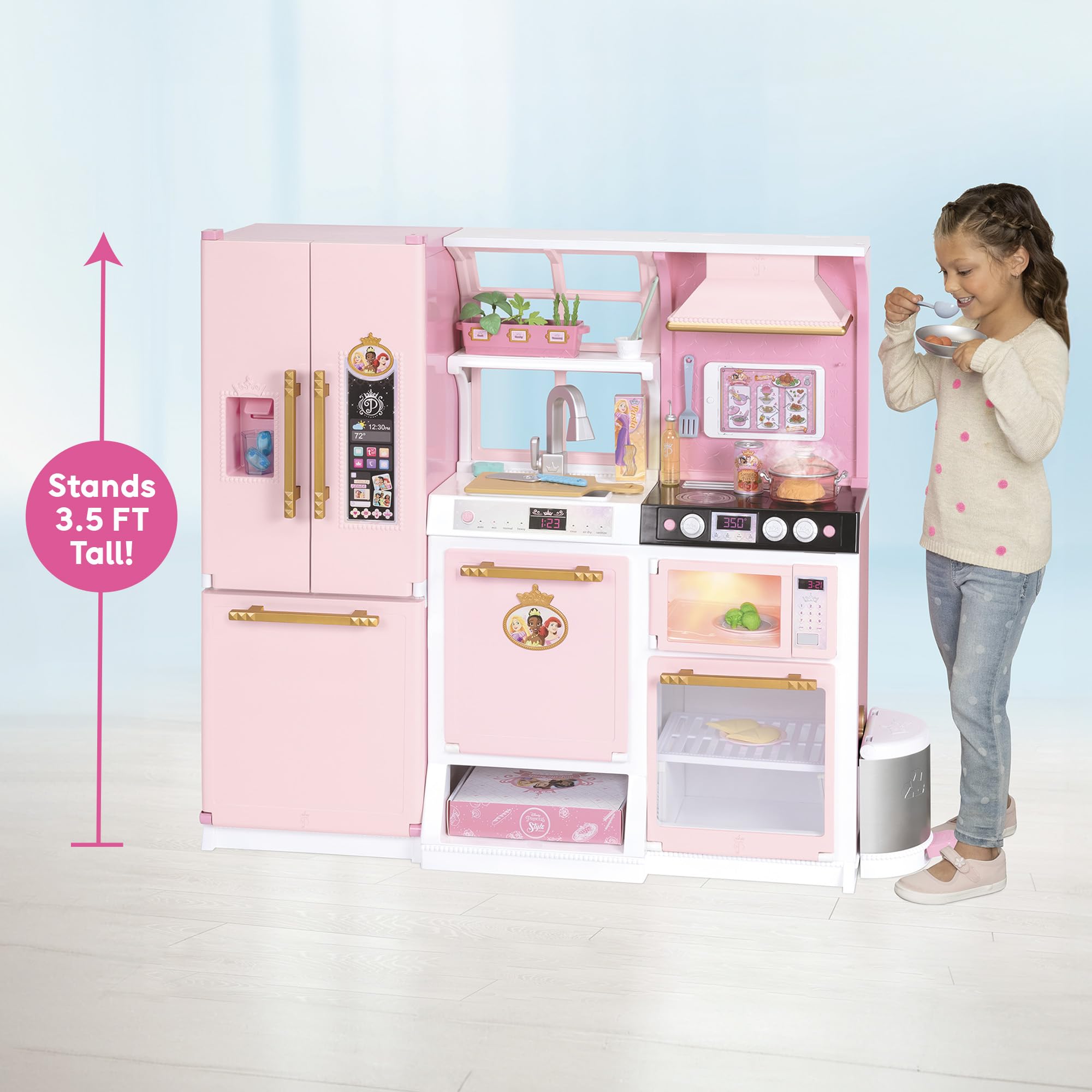 Disney Princess Style Collection Fresh Prep Gourmet Kitchen, Interactive Pretend Play Kitchen for Girls & Kids with Realistic Steam, Complete Meal Kit & 35+ Accessories - Image 6